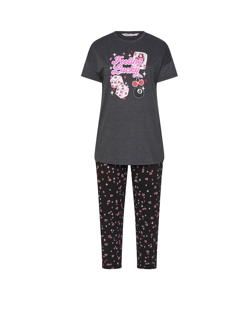 Yours Curve Pink Feeling Lucky Short Sleeve Wide Leg Pyjama Set - Image 5 of 5