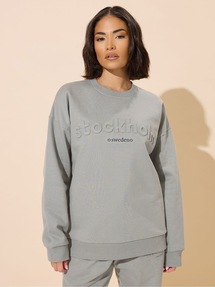 PixieGirl Petite Grey Stockholm Embossed Sweatshirt - Image 2 of 6