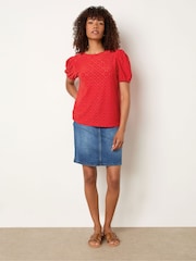 M&Co Red Broderie Puff Sleeve Blouse - Image 2 of 5