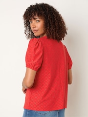 M&Co Red Broderie Puff Sleeve Blouse - Image 3 of 5