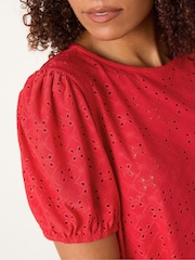 M&Co Red Broderie Puff Sleeve Blouse - Image 4 of 5