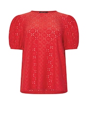 M&Co Red Broderie Puff Sleeve Blouse - Image 5 of 5