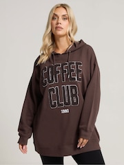 Yours Curve Brown Coffee Club Hoodie - Image 1 of 5
