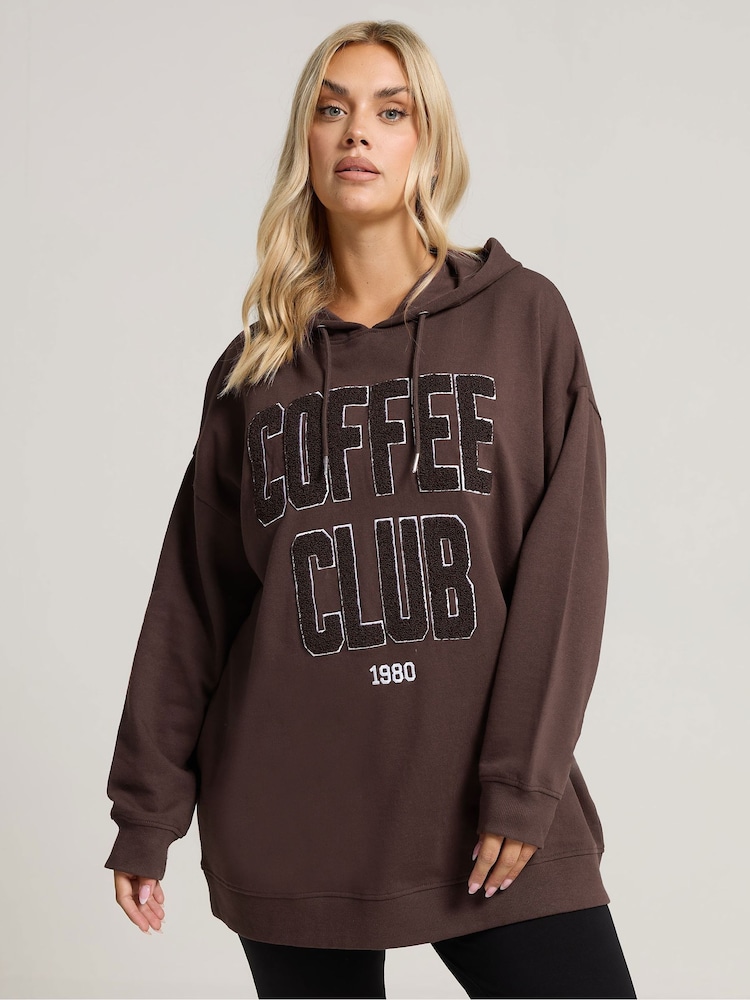Yours Curve Brown Coffee Club Hoodie - Image 1 of 5