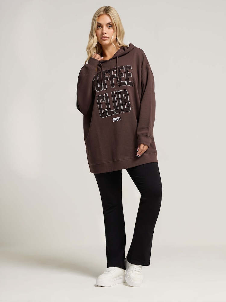 Yours Curve Brown Coffee Club Hoodie - Image 2 of 5