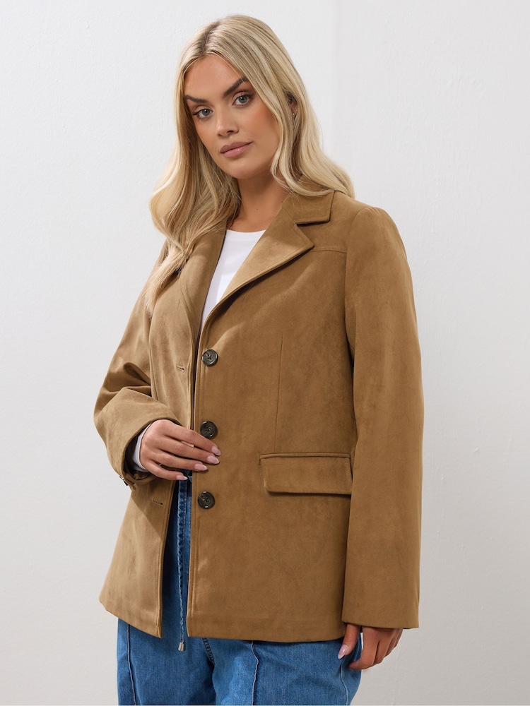 Yours Curve Brown Suede Blazer - Image 1 of 5