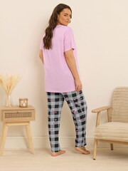 Yours Curve Gingham Bow Short Sleeve Wide Leg Pyjama Set - Imagem 3 de 5