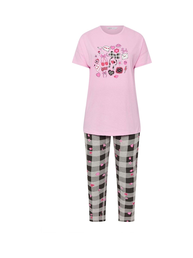 Yours Curve Gingham Bow Short Sleeve Wide Leg Pyjama Set - Imagem 5 de 5
