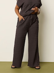Yours Curve Brown Wide Fit Bubble Texture Wide Leg Trousers - Image 1 of 5