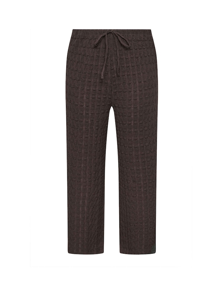 Yours Curve Brown Wide Fit Bubble Texture Wide Leg Trousers - Image 5 of 5