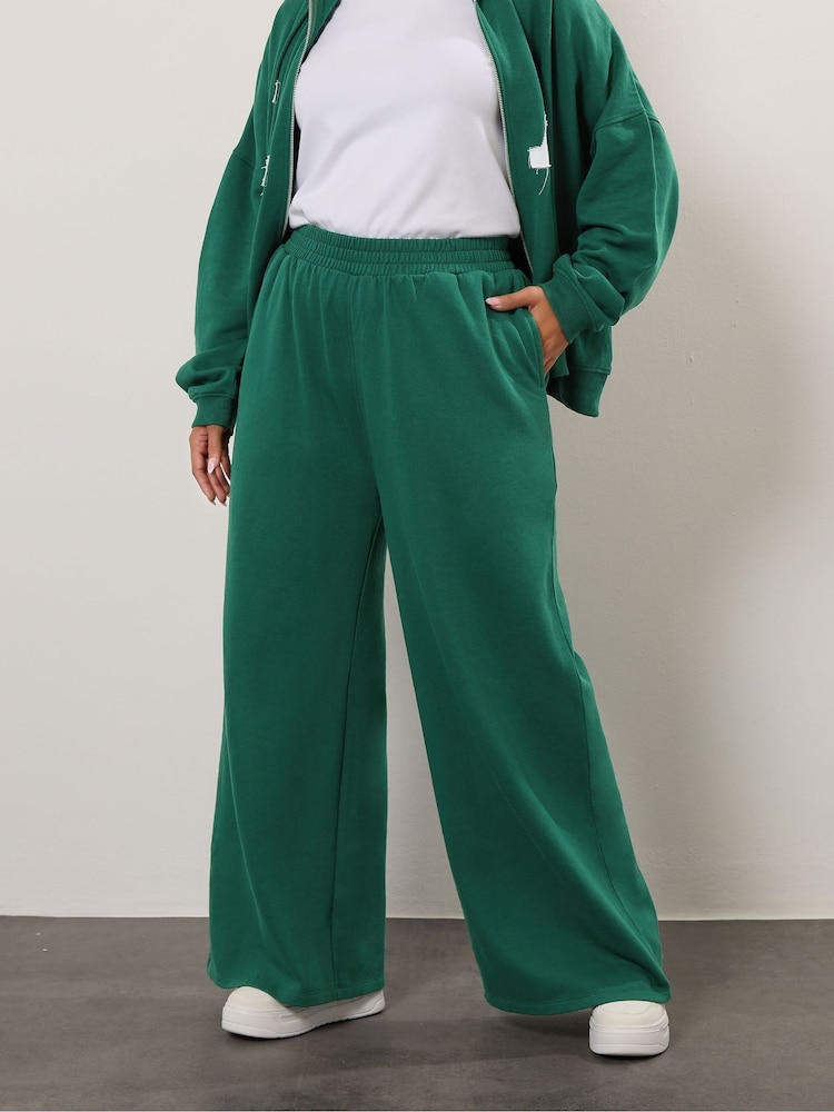 Yours Curve Green Wide Leg Joggers - Image 1 of 6