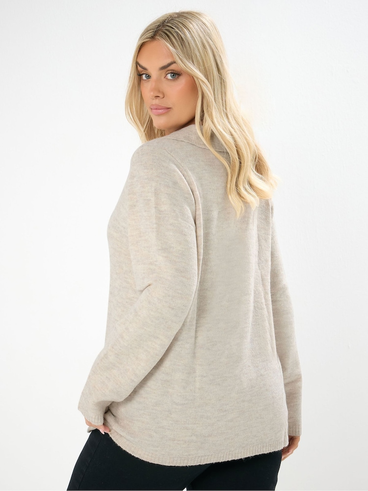 Yours Curve Natural Collar V-Neck Jumper - Image 2 of 5 Yours Curve Natural Collar V-Neck Jumper - Image 2 of 5