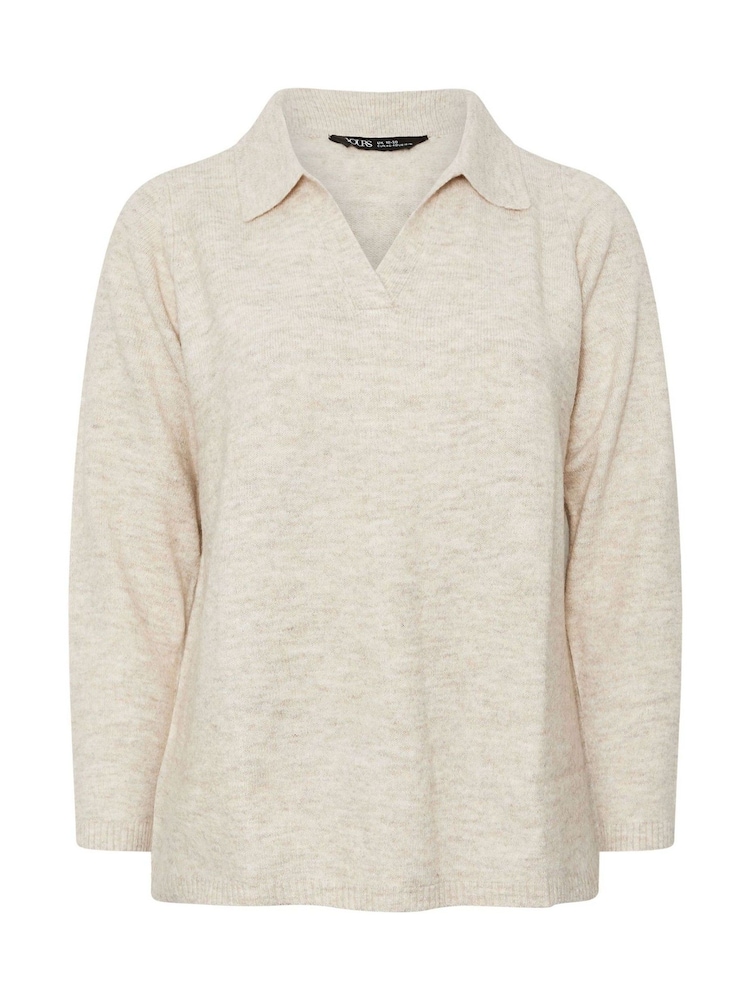 Yours Curve Natural Collar V-Neck Jumper - Image 5 of 5 Yours Curve Natural Collar V-Neck Jumper - Image 5 of 5