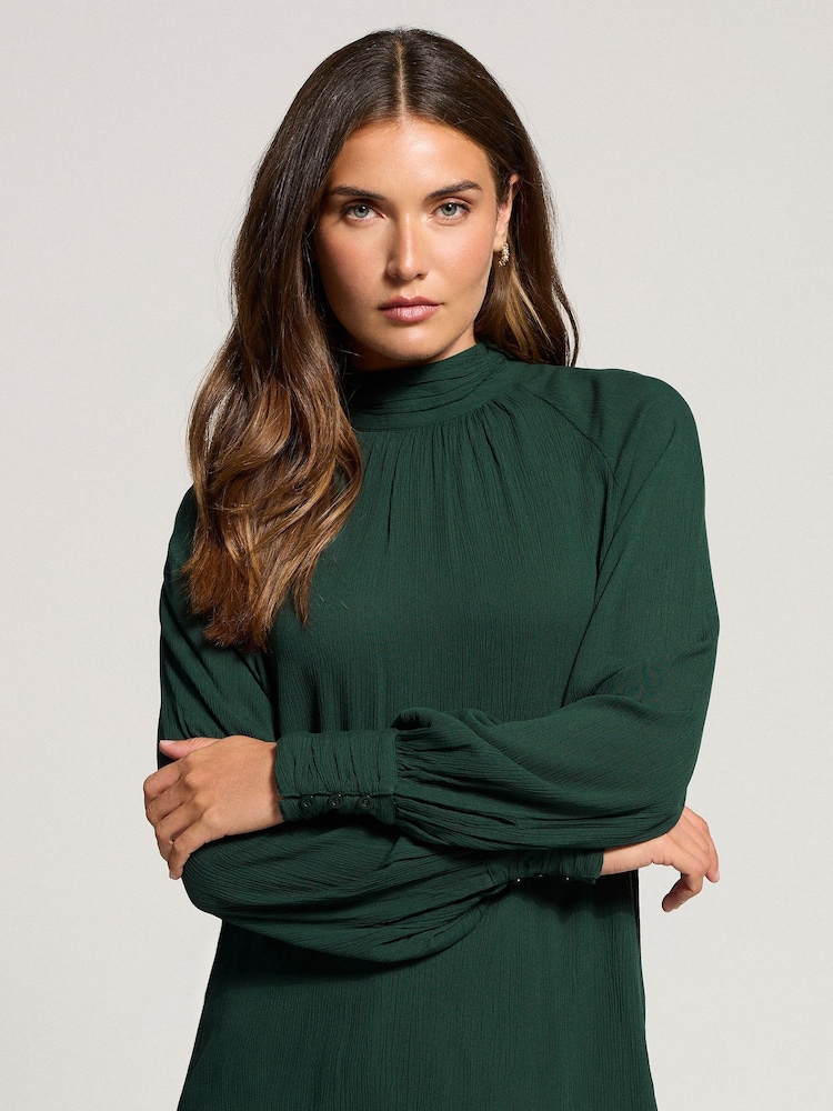 Long Tall Sally Green High Neck Crinkle Blouse - Image 1 of 5 Long Tall Sally Green High Neck Crinkle Blouse - Image 1 of 5