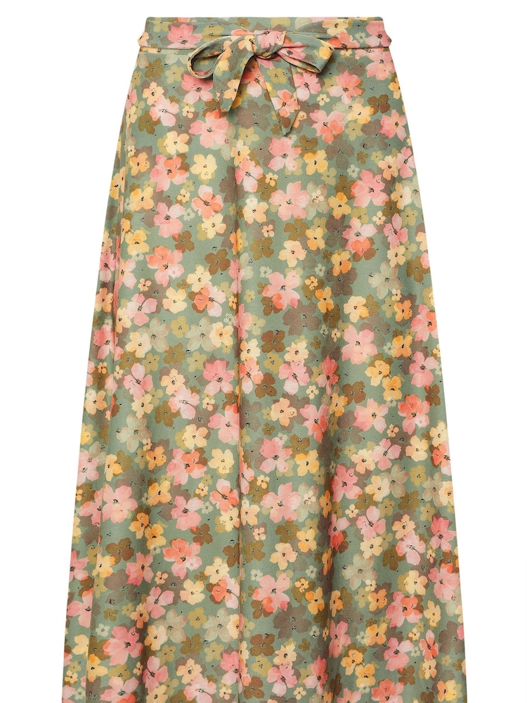 PixieGirl Petite Green Petite Self Belted Midi Skirt - Image 1 of 5 PixieGirl Petite Green Petite Self Belted Midi Skirt - Image 1 of 5