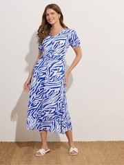 M&Co Blue Short Sleeve Twist Midi Dress - Image 2 of 5