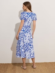 M&Co Blue Short Sleeve Twist Midi Dress - Image 3 of 5