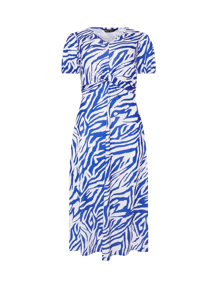 M&Co Blue Short Sleeve Twist Midi Dress - Image 5 of 5
