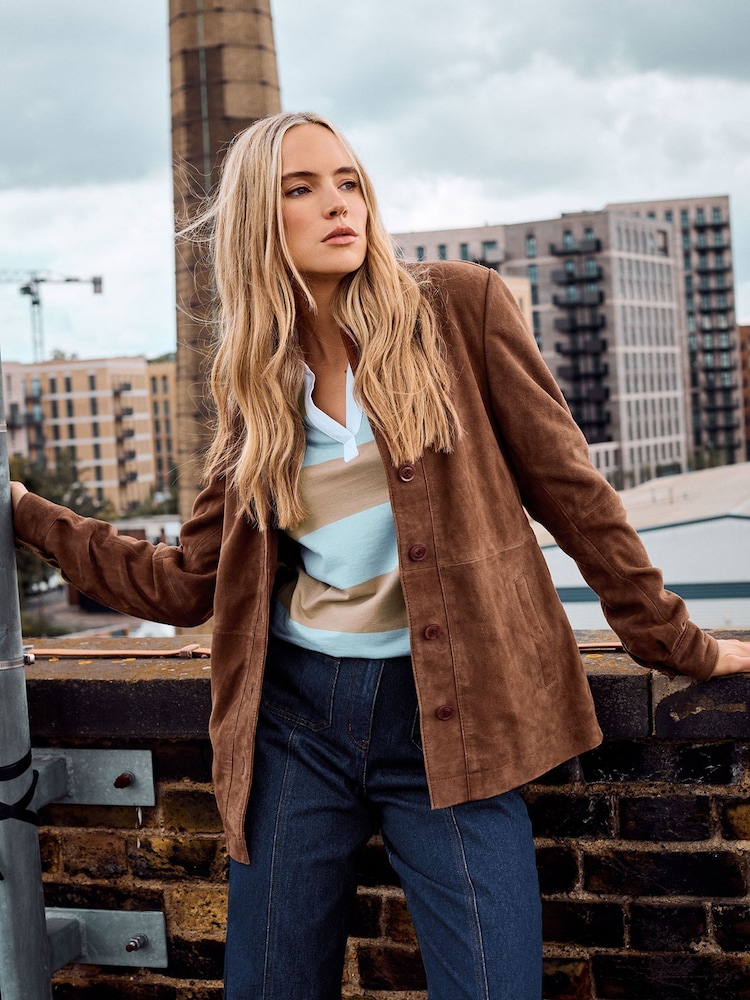 Long Tall Sally Brown Premium Suede Jacket - Image 1 of 10 Long Tall Sally Brown Premium Suede Jacket - Image 1 of 10