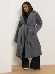 Yours Curve Black Unquilited Longline Padded Coat - Image 1 of 5