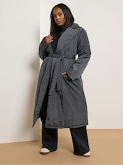 Yours Curve Black Unquilited Longline Padded Coat - Image 2 of 5