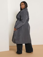 Yours Curve Black Unquilited Longline Padded Coat - Image 3 of 5