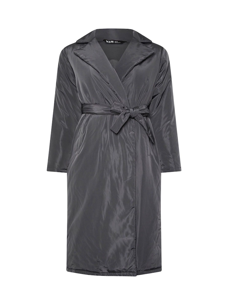 Yours Curve Black Unquilited Longline Padded Coat - Image 5 of 5