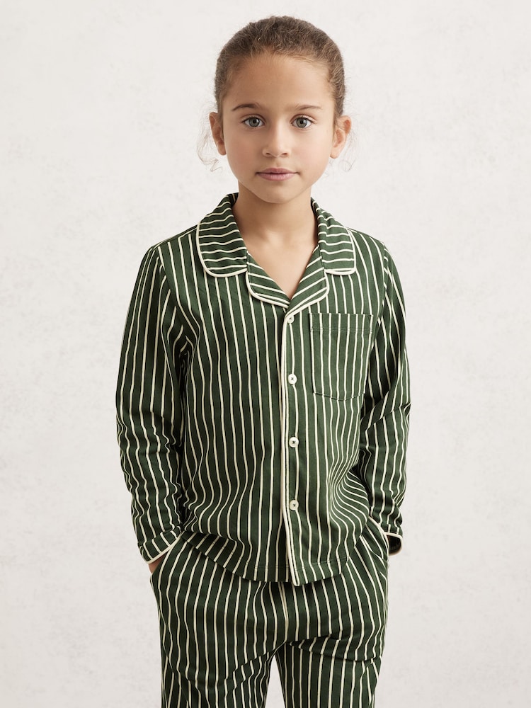Reiss Green/White Slumber Striped Pyjamas Set Unisex Fit - Image 1 of 4