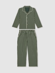 Reiss Green/White Slumber Striped Pyjamas Set Unisex Fit - Image 2 of 4