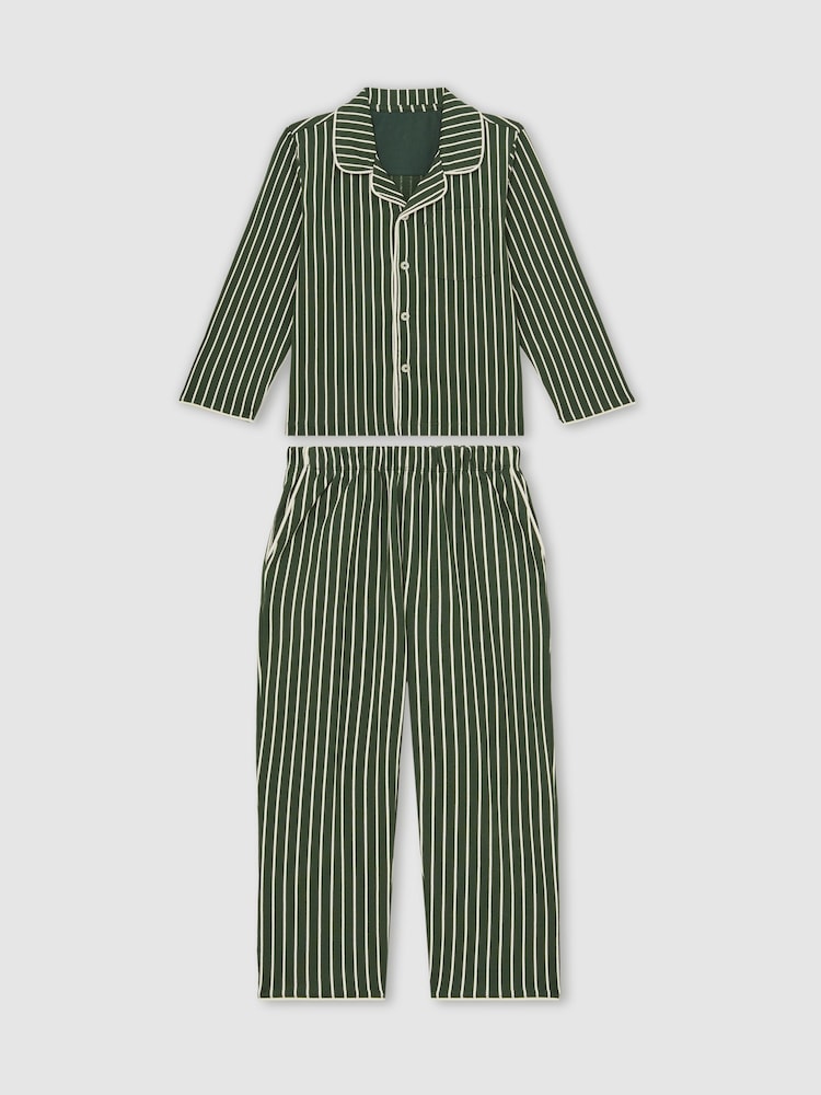 Reiss Green/White Slumber Striped Pyjamas Set Unisex Fit - Image 2 of 4