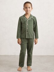 Reiss Green/White Slumber Striped Pyjamas Set Unisex Fit - Image 3 of 4