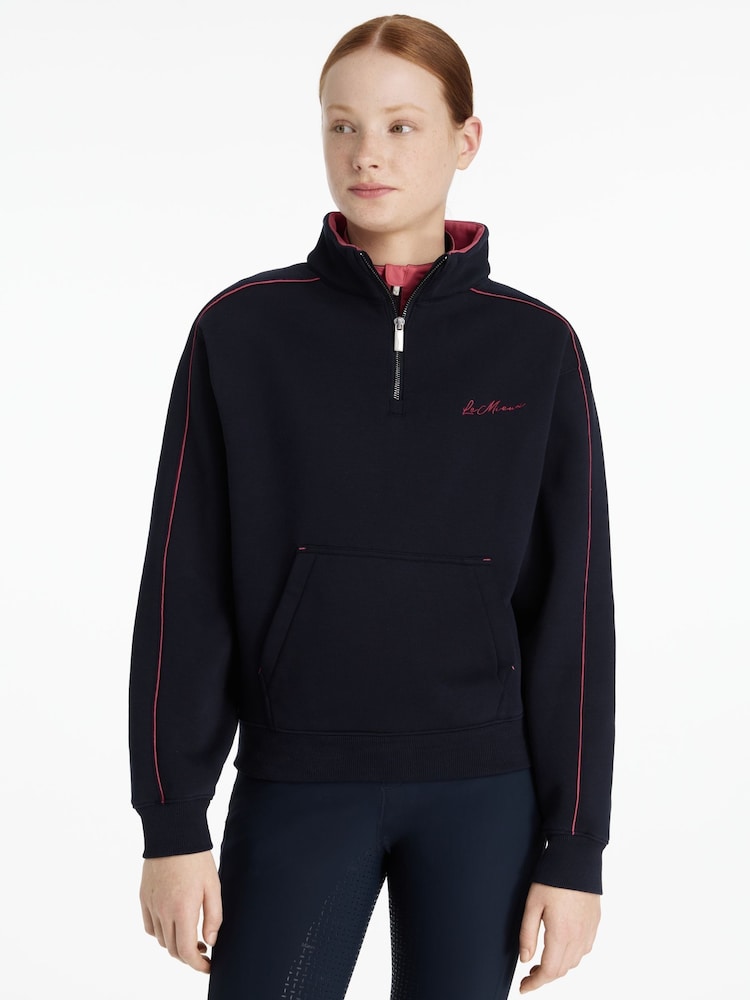 LeMieux Blue Young Rider Kate Quarter Zip Sweat Navy/Cranberry Jumper - Imagen 1 de 5