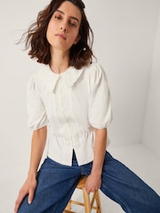 Monsoon Cream Celia Puff Sleeve Collar Blouse - Image 1 of 5
