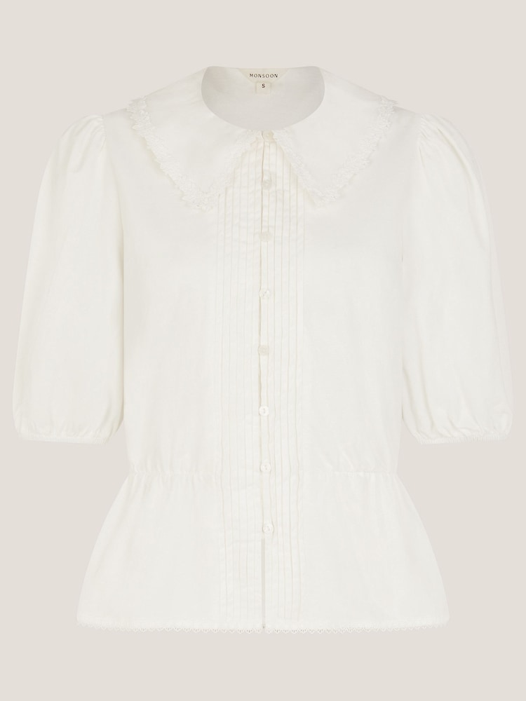Monsoon Cream Celia Puff Sleeve Collar Blouse - Image 5 of 5