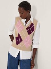 Monsoon Brown Anne Sleeveless Argyle Knitted Vest - Image 1 of 4