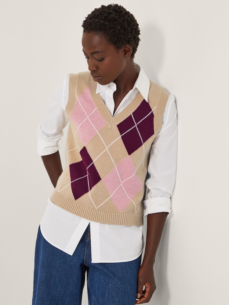 Monsoon Brown Anne Sleeveless Argyle Knitted Vest - Image 1 of 4 Monsoon Brown Anne Sleeveless Argyle Knitted Vest - Image 1 of 4