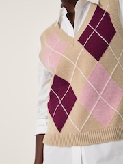 Monsoon Brown Anne Sleeveless Argyle Knitted Vest - Image 4 of 4