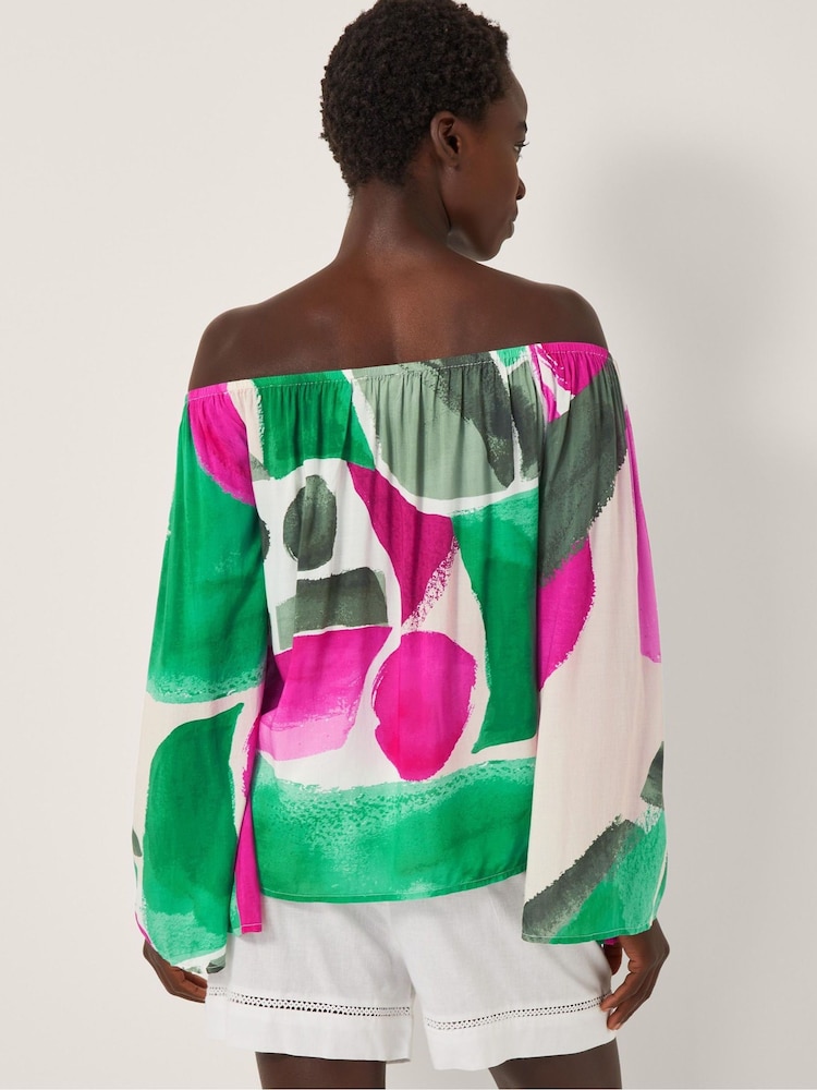Monsoon Green Miley Colourblock Bardot Blouse - Image 2 of 4 Monsoon Green Miley Colourblock Bardot Blouse - Image 2 of 4
