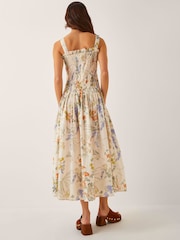Monsoon Cream Jesse Floral Print Shirred Midi Dress - Image 2 of 5