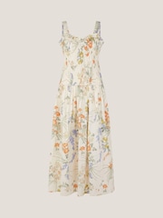 Monsoon Cream Jesse Floral Print Shirred Midi Dress - Image 5 of 5