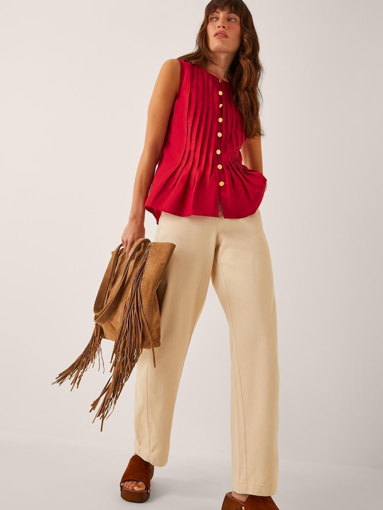 Monsoon Red Monica Sleeveless Pleated Top - Image 1 of 5 Monsoon Red Monica Sleeveless Pleated Top - Image 1 of 5
