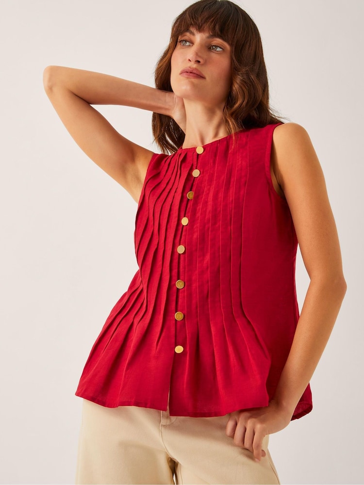 Monsoon Red Monica Sleeveless Pleated Top - Image 2 of 5 Monsoon Red Monica Sleeveless Pleated Top - Image 2 of 5