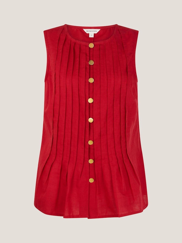 Monsoon Red Monica Sleeveless Pleated Top - Image 5 of 5 Monsoon Red Monica Sleeveless Pleated Top - Image 5 of 5