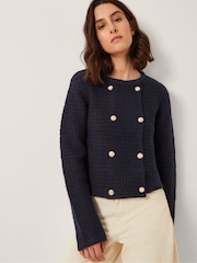 Monsoon Blue Skye Double Breasted Waffle Knit Cardigan - Image 1 of 5