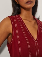 Monsoon Red Hope Sleeveless A-Line Denim Midi Dress - Image 4 of 4