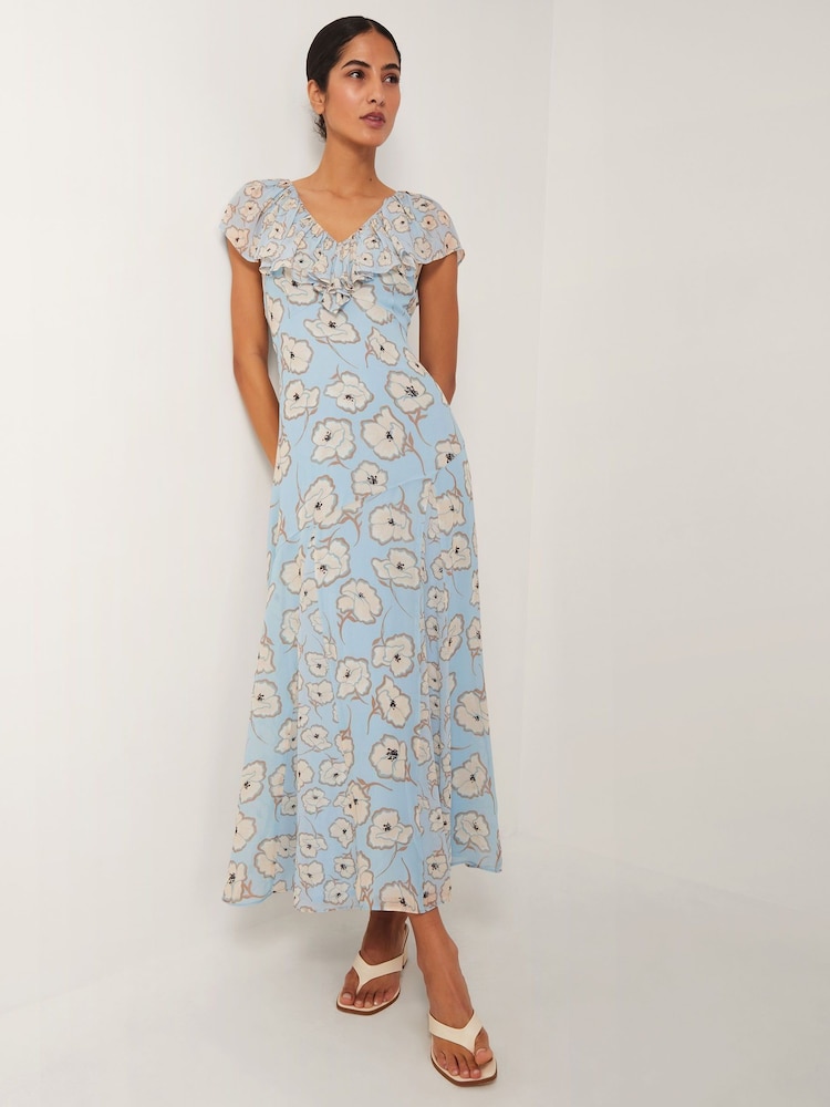Monsoon Blue Chloe Floral Print Ruffle Maxi Dress - Image 1 of 4