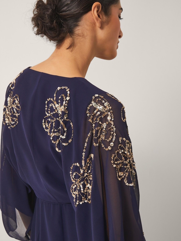 Monsoon Blue Skyla Floral Print Embellished Maxi Wrap Dress - Image 2 of 4 Monsoon Blue Skyla Floral Print Embellished Maxi Wrap Dress - Image 2 of 4