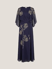 Monsoon Navy Blue Skyla Floral Print Embellished Maxi Wrap Dress - Image 5 of 5
