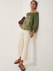 Monsoon Green Julie Embroidered Bardot Blouse - Image 1 of 5