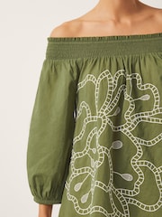 Monsoon Green Julie Embroidered Bardot Blouse - Image 5 of 5